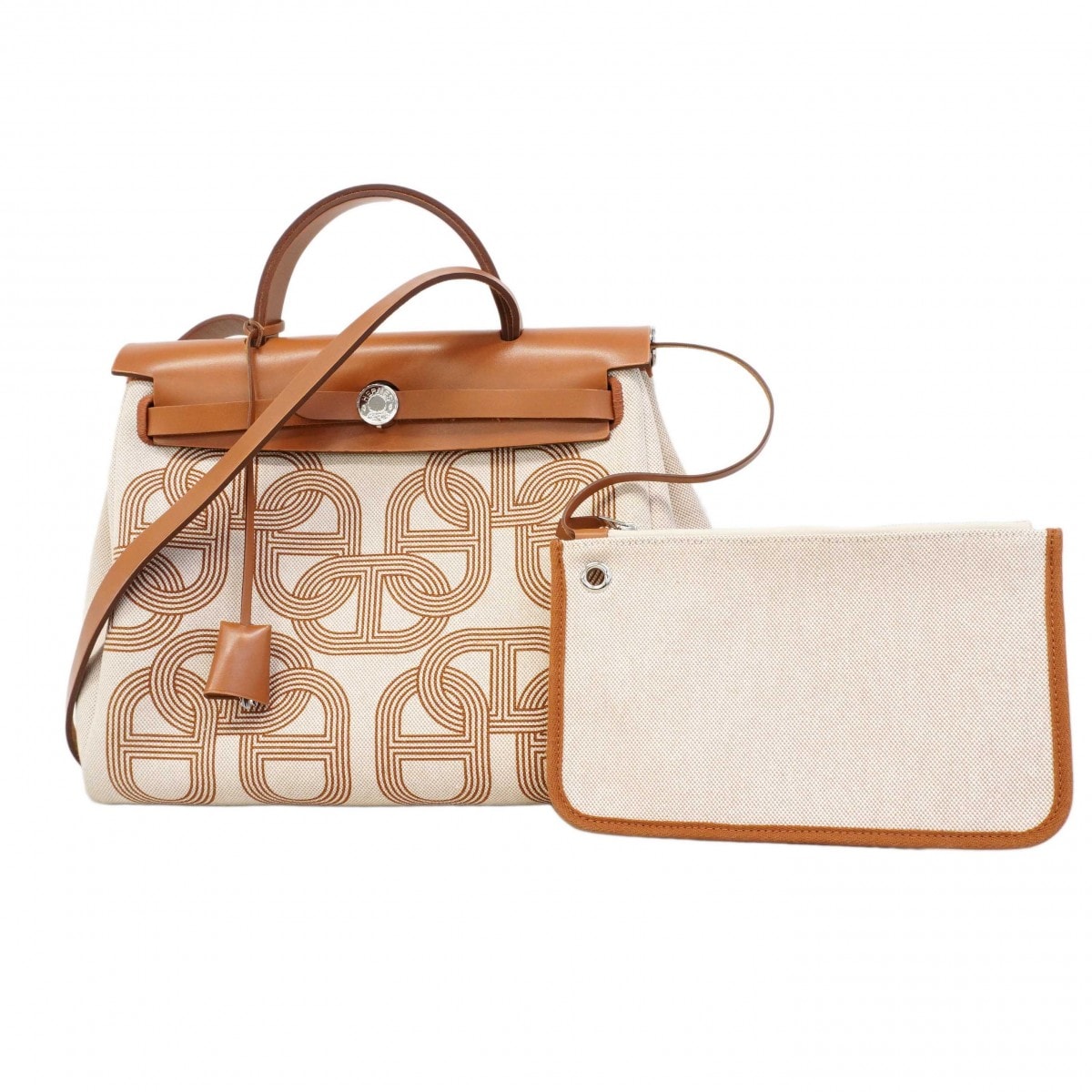 【6dc2791】エルメス ハンドバッグ エールバッグジップPM トワルアッシュ ブラウン シルバー金具 B刻印【中古】レディース