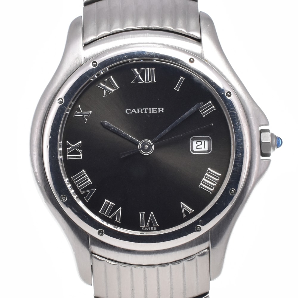 カルティエ CARTIER W35016F8 パンテール クーガー LM デイト ブラック クォーツ ユニセックス 良品 腕時計 R#148047