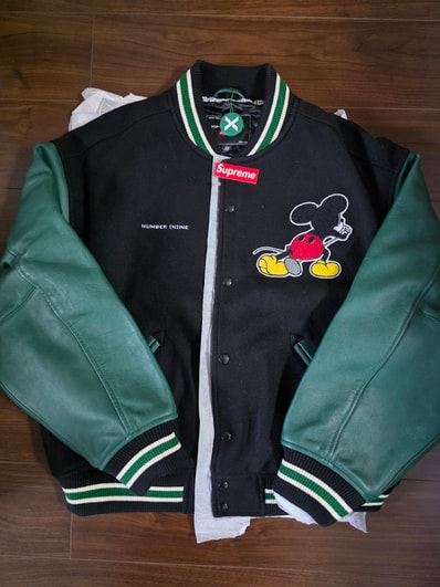 Supreme x Number (N)ine x Mickey Mouse Varsity Jacket "Black"