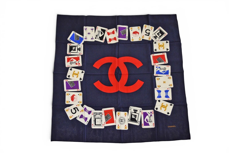 シャネル スカーフ/ストール CHANEL ヴィンテージ ココマーク/CC トランプ柄 シルク ネイビー【中古】
