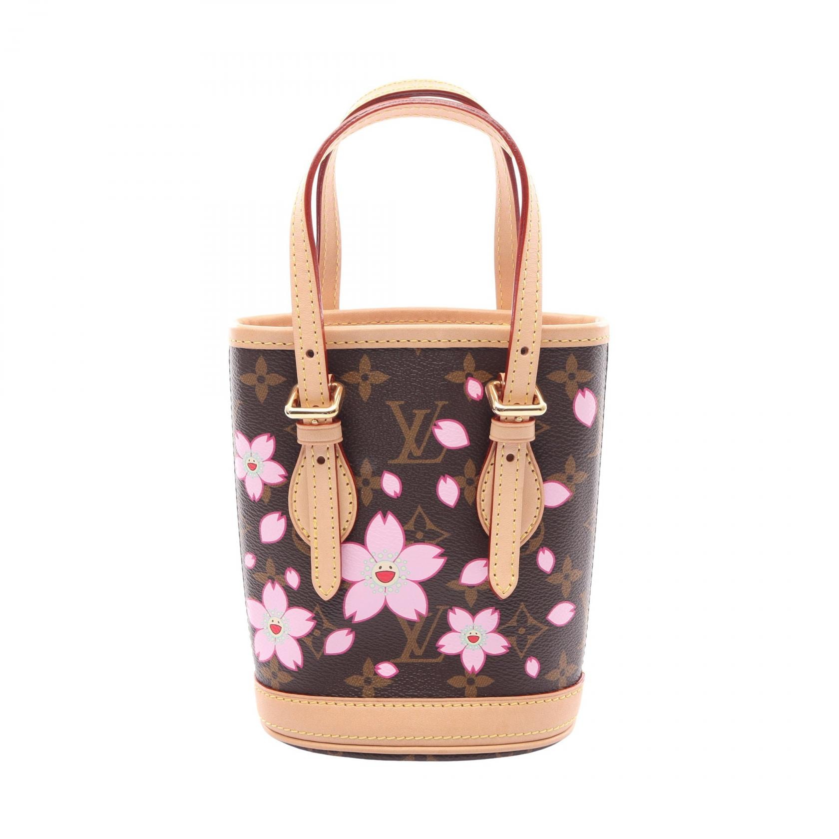 ルイ・ヴィトン LOUIS VUITTON LV × TM ナノ バケット ハンドバッグ バッグ PVCコーティングキャンバス レザー モノグラム・チェリーブロッサム レディース ブラウン系 / マルチカラー M13417 【中古】