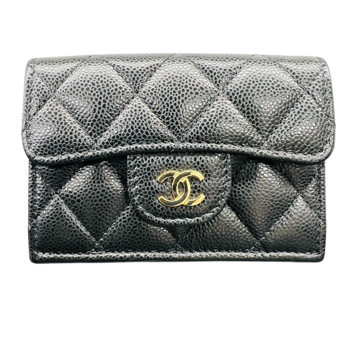 CHANEL 展示品級 シャネル マトラッセ クラシック スモールウォレット 三つ折り財布 キャビアスキン AP0230 レザー ブラック コンパクトウォレット ミニ タイムレス SAランク 中古 鑑定済 シャネル財布