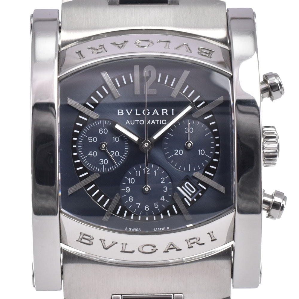 ブルガリ BVLGARI AA44SCH アショーマ クロノグラフ デイト グレー 自動巻き メンズ 良品 箱・保証書付き 腕時計 M#148386