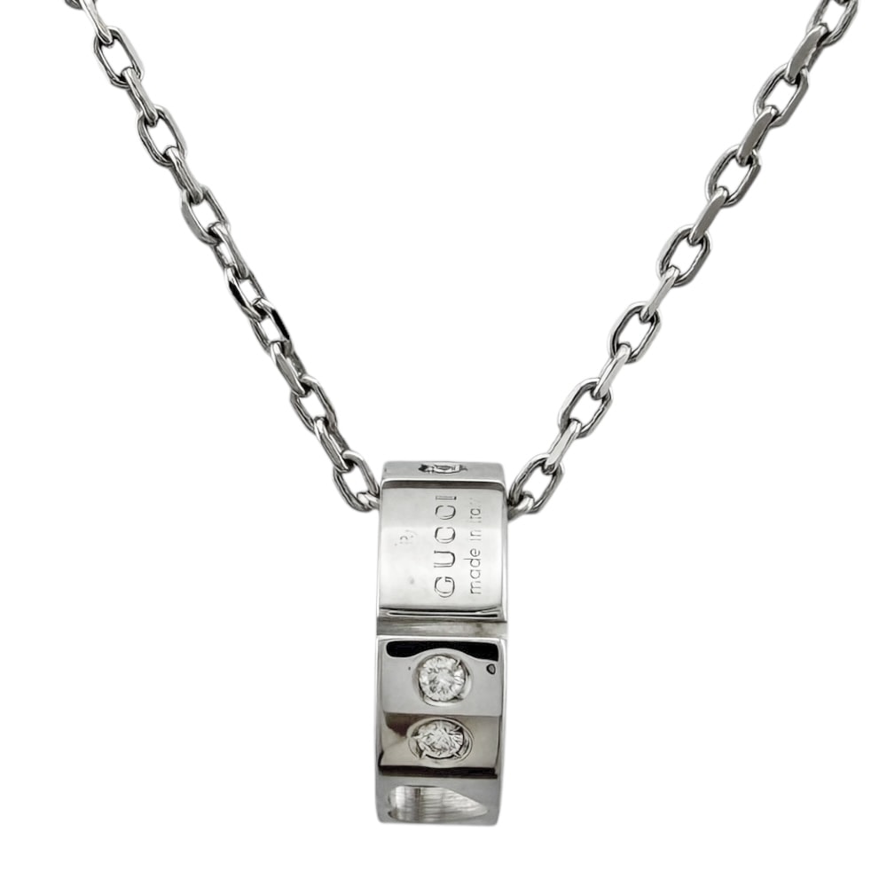 グッチ アイコン アモール ネックレス 18金 K18ホワイトゴールド ダイヤモンド レディース GUCCI  中古