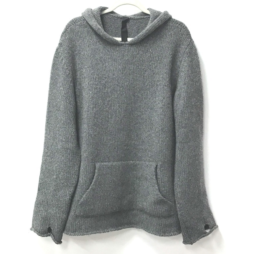 クロムハーツ CHROME HEARTS パーカー レザーパッチ 革タグ クロス フード フーディー アパレル 長袖 ニット カシミヤ グレー