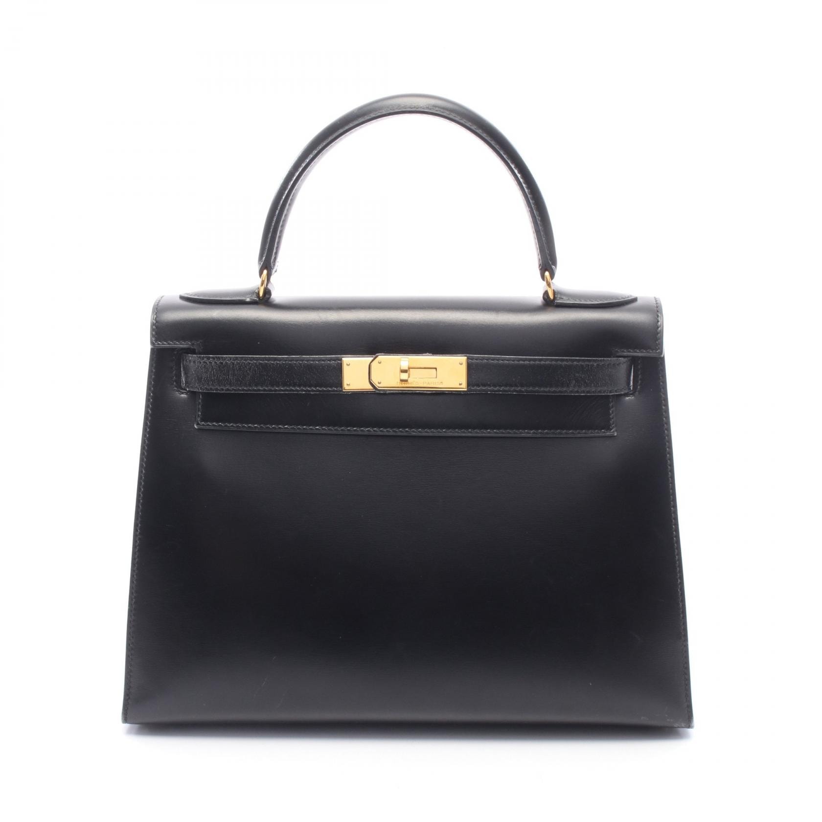 エルメス HERMES ケリー28 外縫い 2WAY ハンドバッグ バッグ カーフ(牛革) ボックスカーフ ○T刻印(1990年製造) レディース ブラック系 【中古】