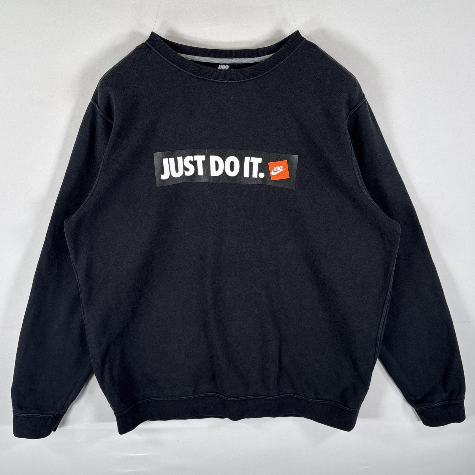 古着 ナイキ NIKE スウェット トレーナー クルーネック JAST DO IT ロゴプリント 大きいサイズ XL  ブラック メンズ