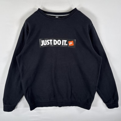 古着 ナイキ NIKE スウェット トレーナー クルーネック JAST DO IT ロゴプリント 大きいサイズ XL ブラック メンズ