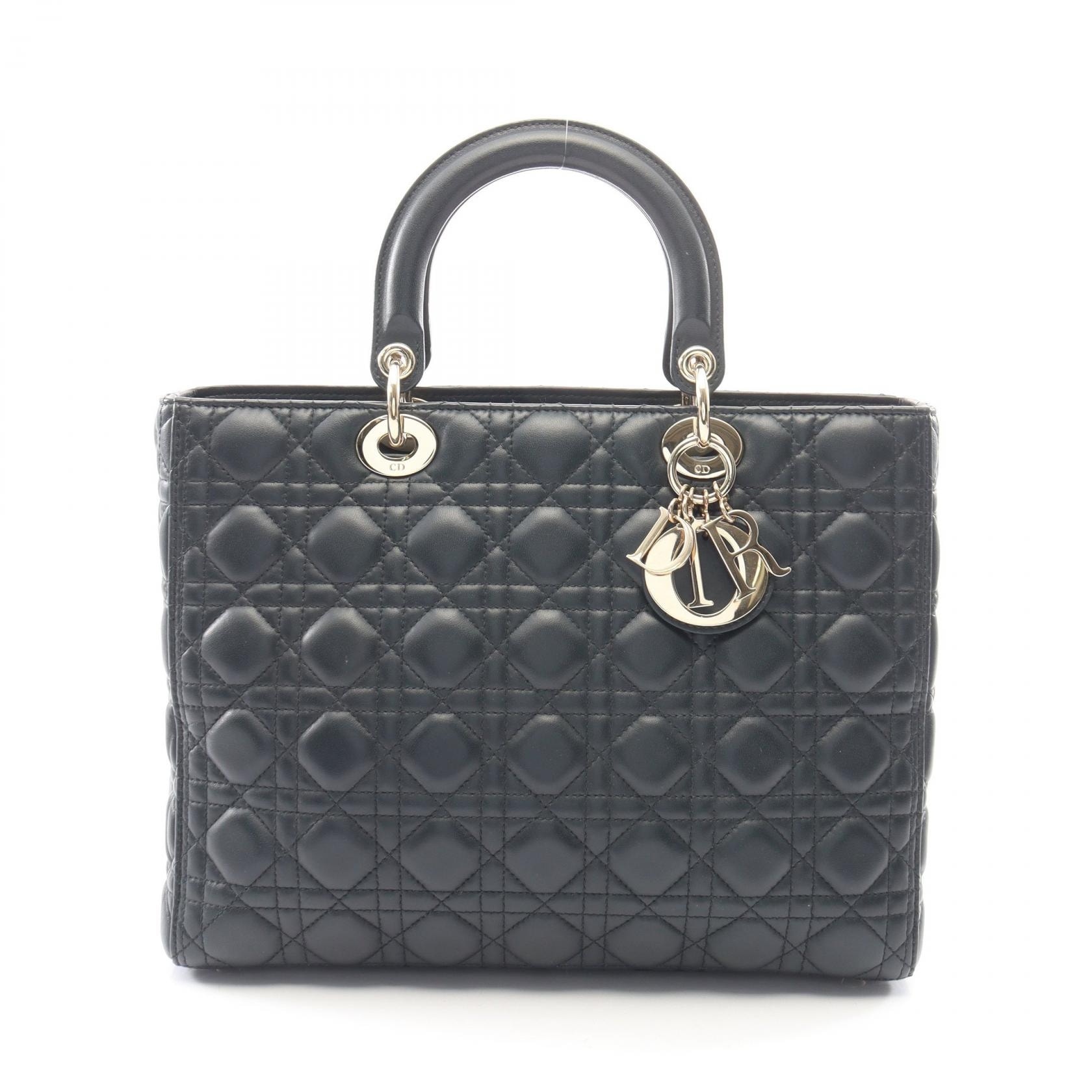 ディオール Dior レディディオール ラージ カナージュ ハンドバッグ バッグ レザー レディース ブラック系 【中古】