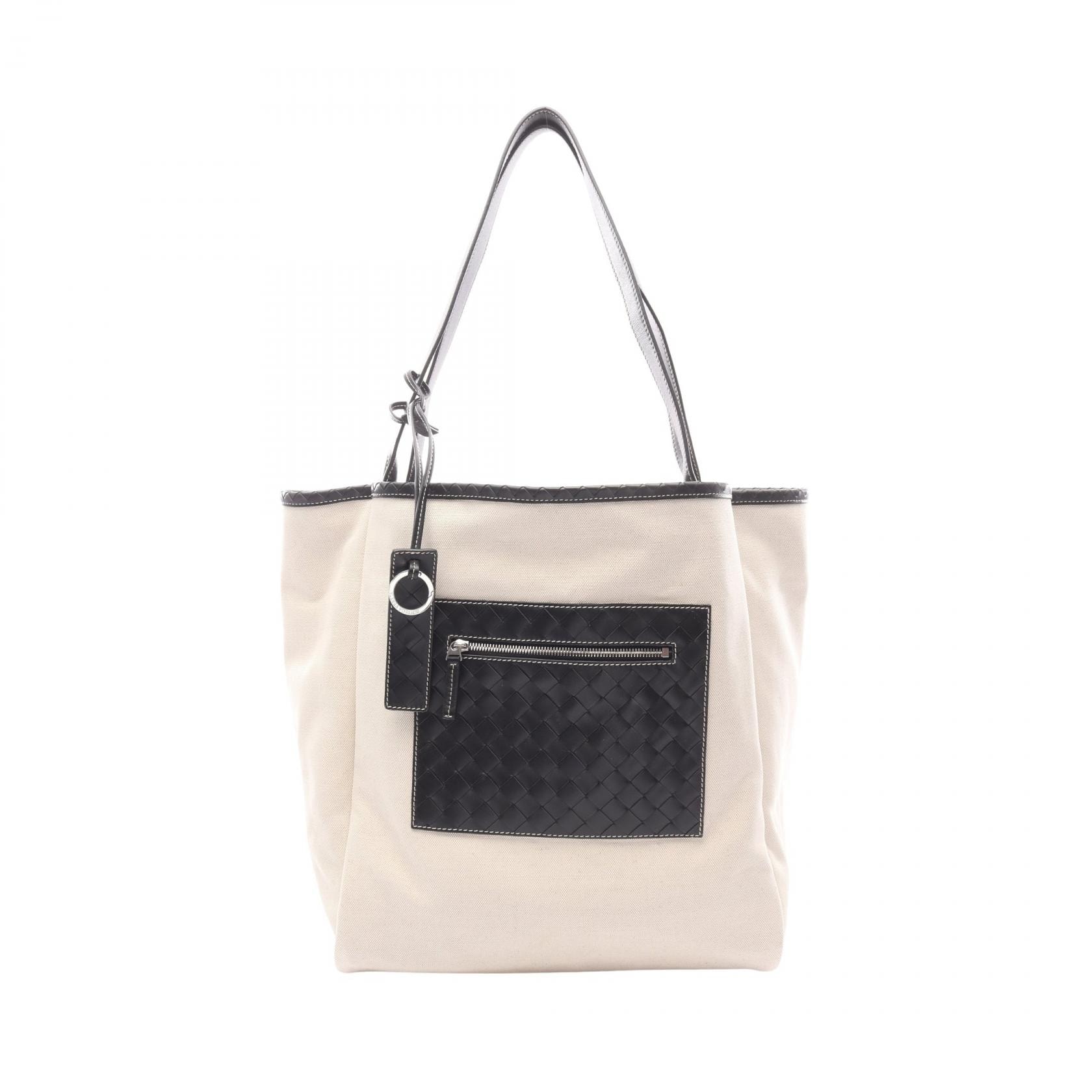 ボッテガヴェネタ BOTTEGA VENETA Corriere リバーシブル トートバッグ バッグ キャンバス レザー スウェード メンズ ホワイト系 / ブラック系 / カーキ系 【中古】