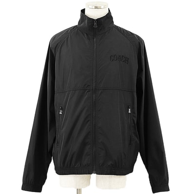 美品 コーチ ジップアップ ナイロン トラック メッシュライニング 撥水 軽量 ジャケット メンズ ブラック L COACH
