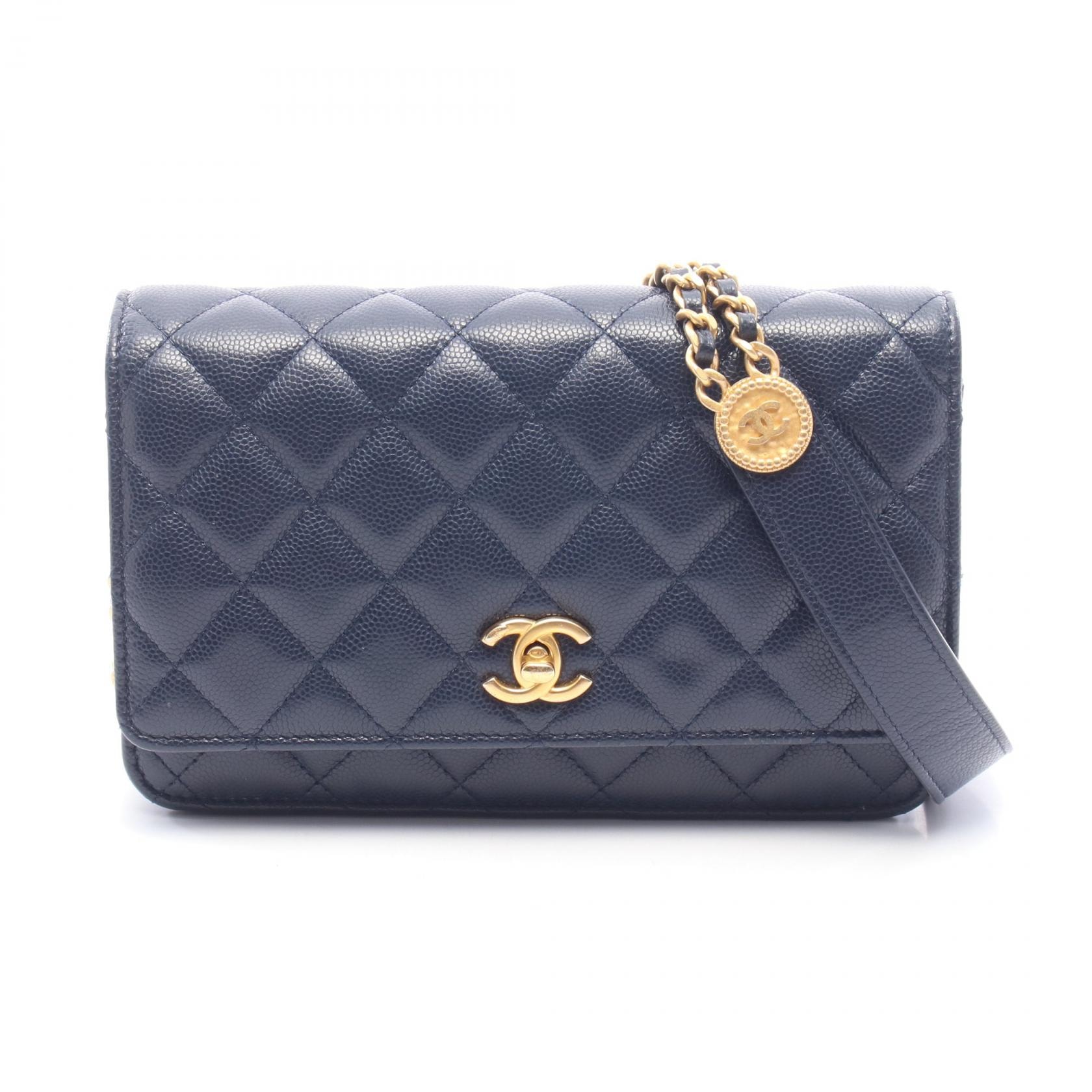 シャネル CHANEL マトラッセ ショルダーバッグ バッグ キャビアスキン(グレインドカーフ) レディース ネイビー系 AP2840 【中古】