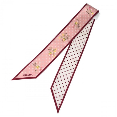 PRADA プラダ スカーフ シーズナルプリント ツイル 1FF008 シルク ピンク レディース 約55g 美品【中古品】