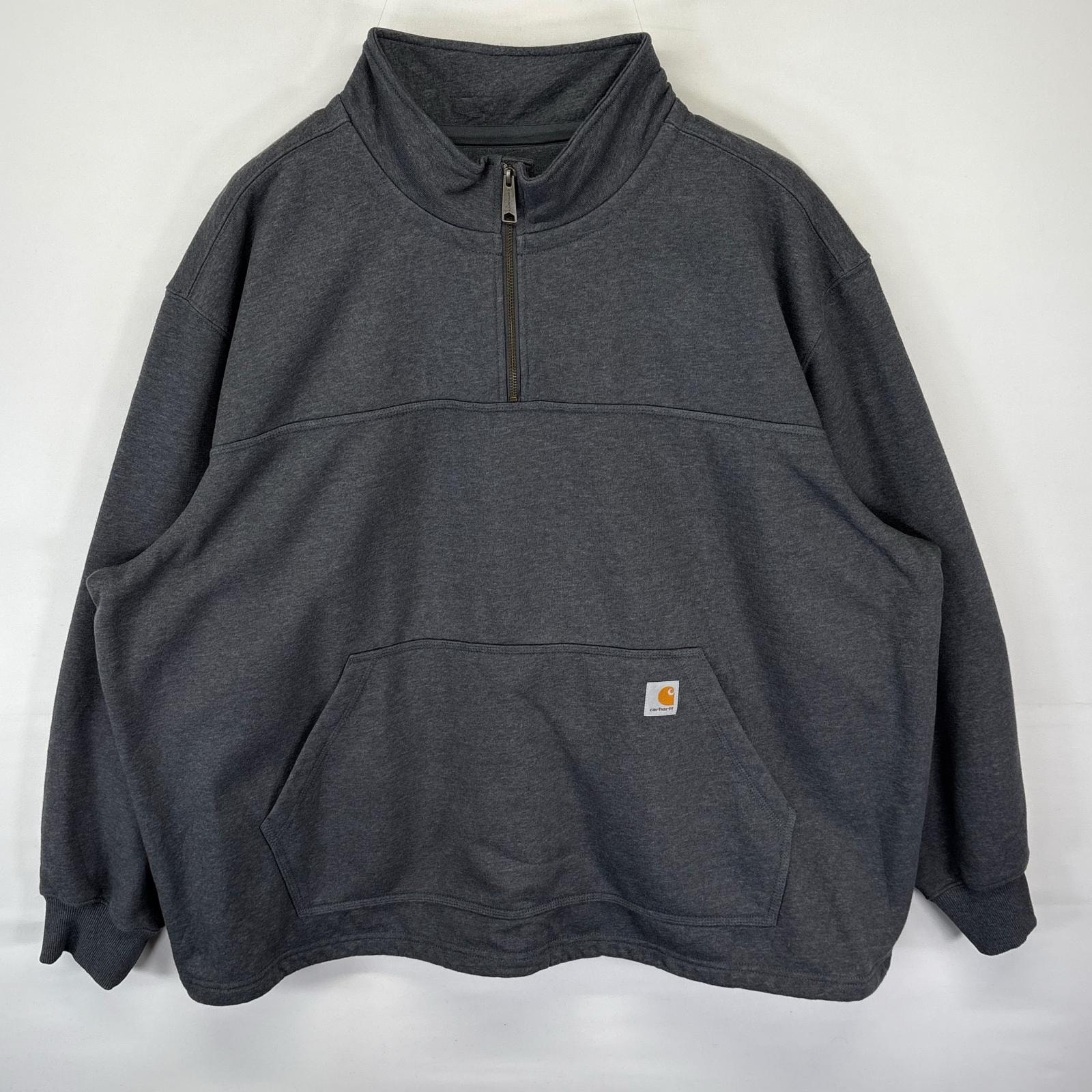 古着 カーハート Carhartt スウェット トレーナー プルオーバー クルーネック ワンポイントロゴ ハーフジップ 14043 グレー メンズ