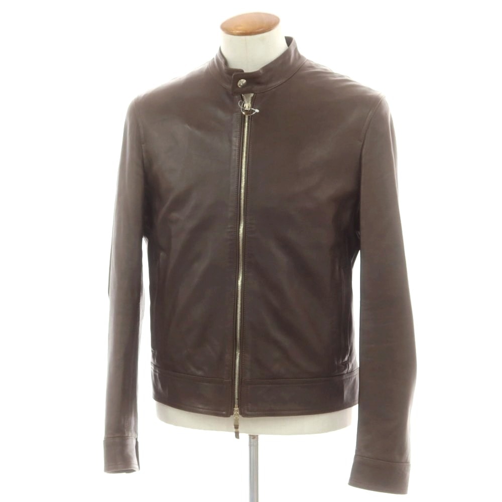【中古】エンメティ EMMETI JURI ラムスキン シングルライダースジャケット ブラウン【サイズ50】【メンズ】