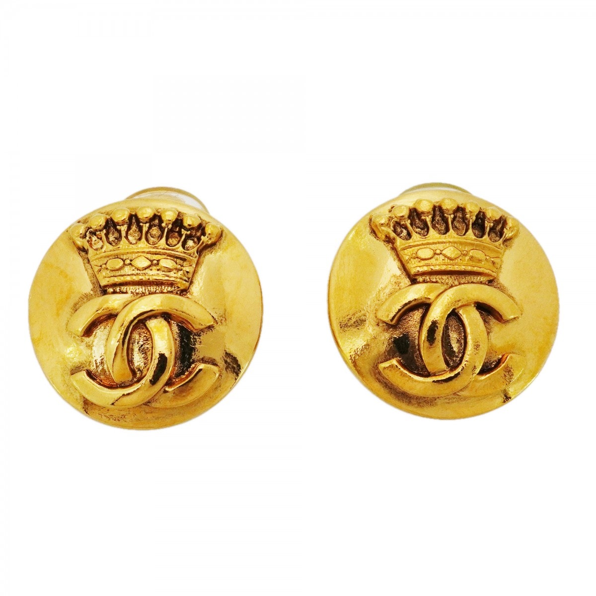 【6jdb0323-k】シャネル イヤリング ヴィンテージ ココマーク クラウン 丸型 サークル GPメッキ ゴールド【中古】レディース