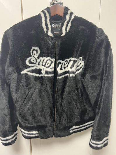Supreme Faux Fur Varsity Jacket "Black"