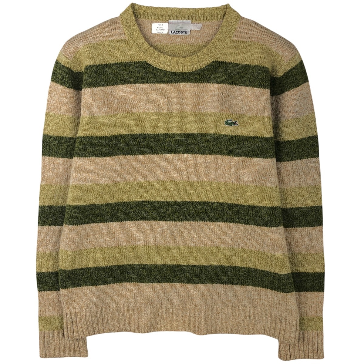 古着 ラコステ LACOSTE ボーダー柄 アクリル×ウールニットセーター メンズM相当/eaa610603