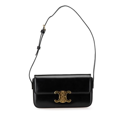 セリーヌ トリオンフ ハンドバッグ ショルダーバッグ 19414 ブラック シャイニーカーフスキン レディース CELINE 【中古】