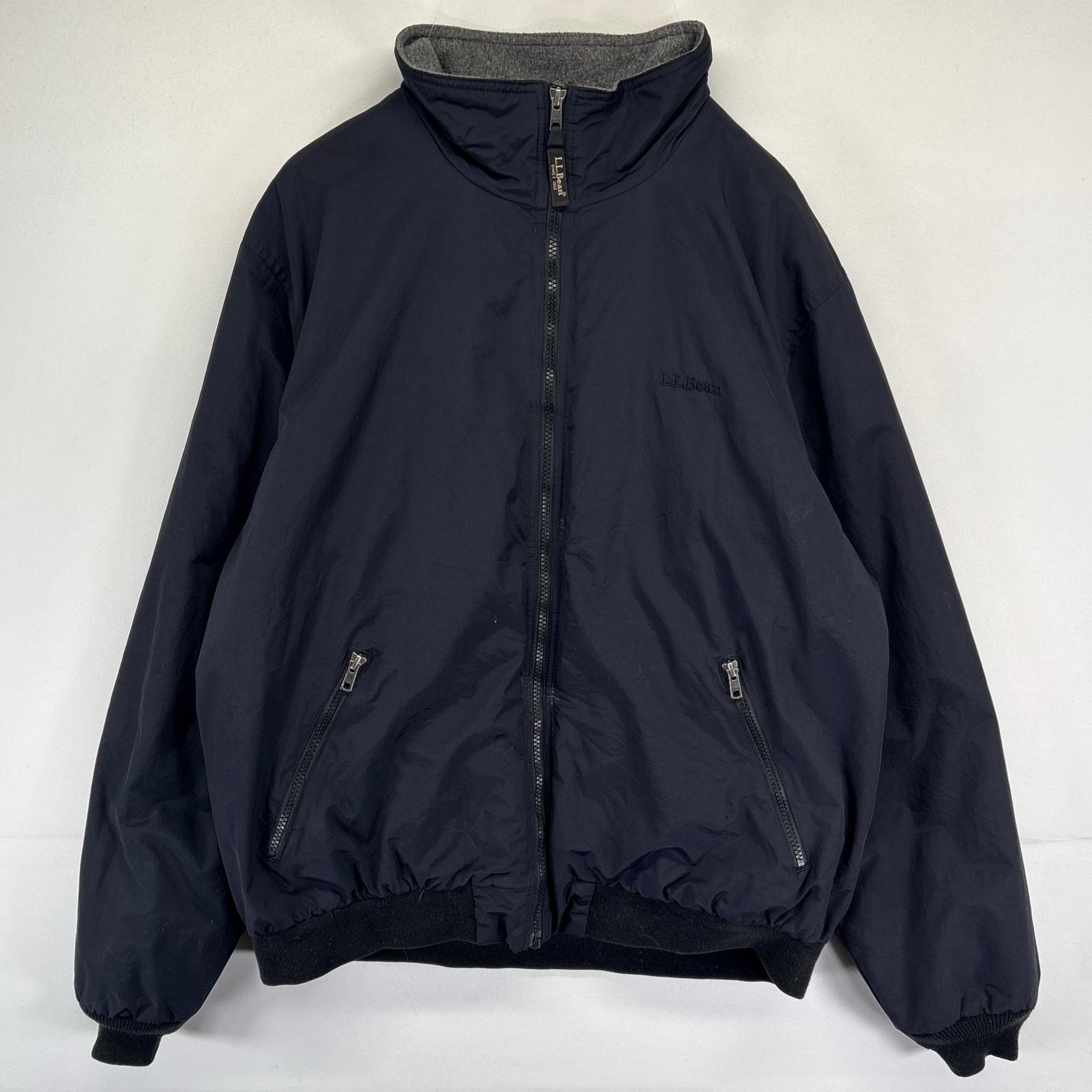 古着 エルエルビーン L.L.Bean ナイロンジャケット ウォームアップジャケット アウトドア ワンポイント フルジップ L  ブラック メンズ