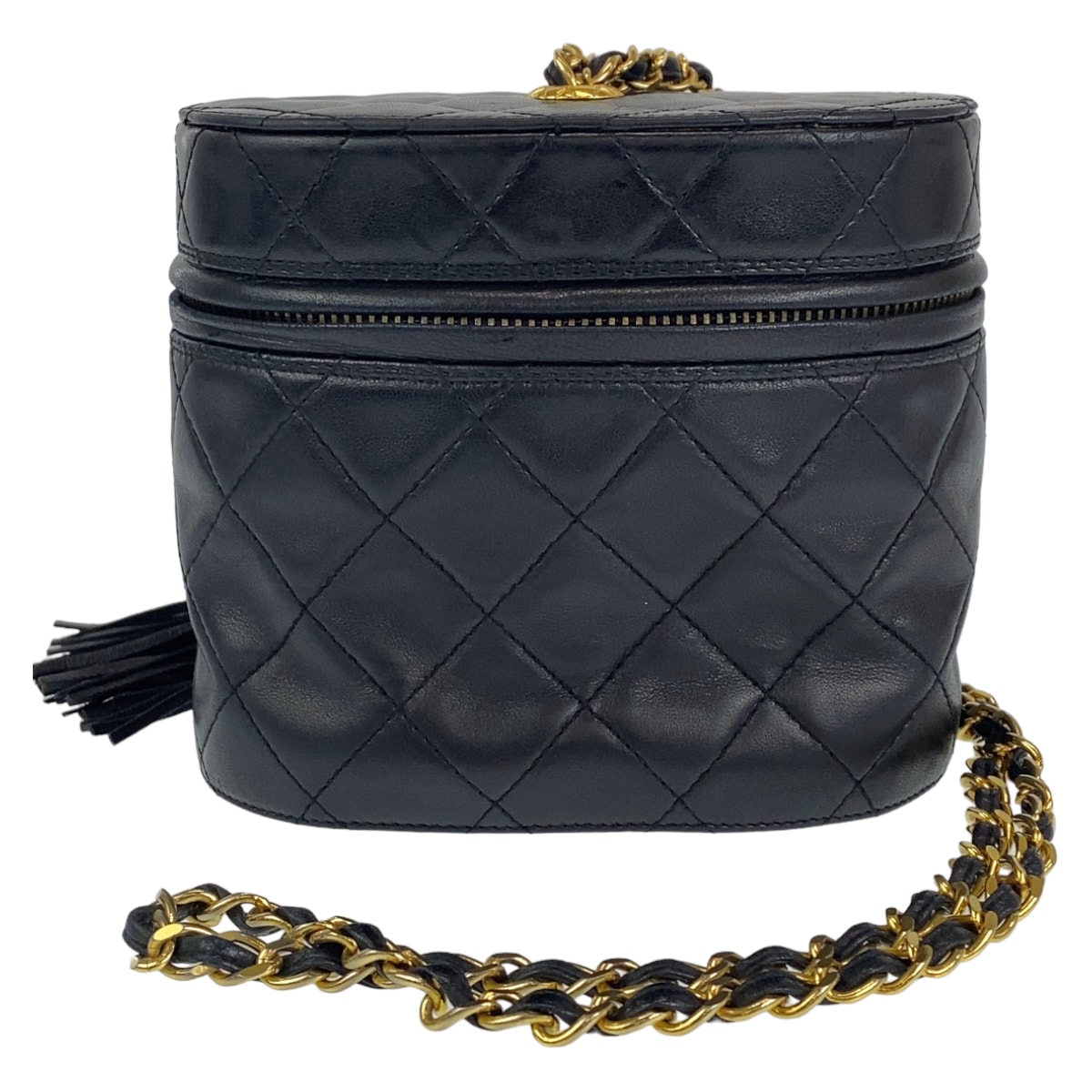 CHANEL シャネル ヴィンテージ ココマーク フリンジ ブラック ゴールド金具 ラムスキン ショルダーバッグ バニティバッグ 600903 【中古】