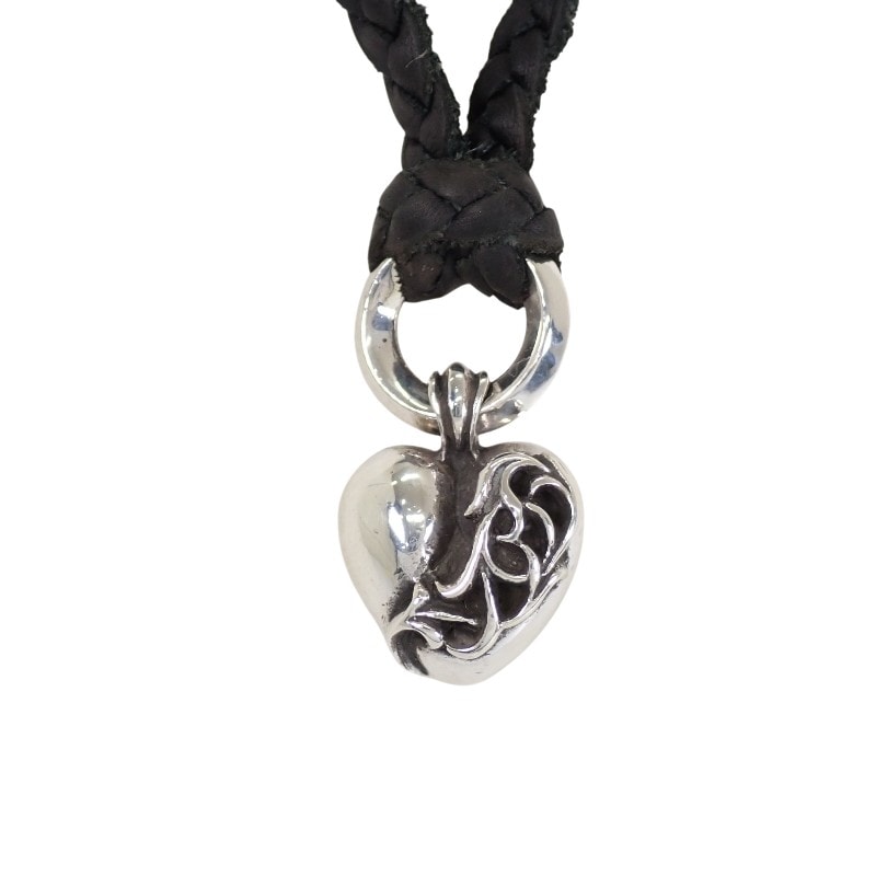 Chrome Hearts Heart Pendant Braid Leather Cord Necklace Silver 925 "Silver/Black"