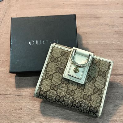 GUCCI GG Canvas Abbey D Ring Compact Wallet "White"