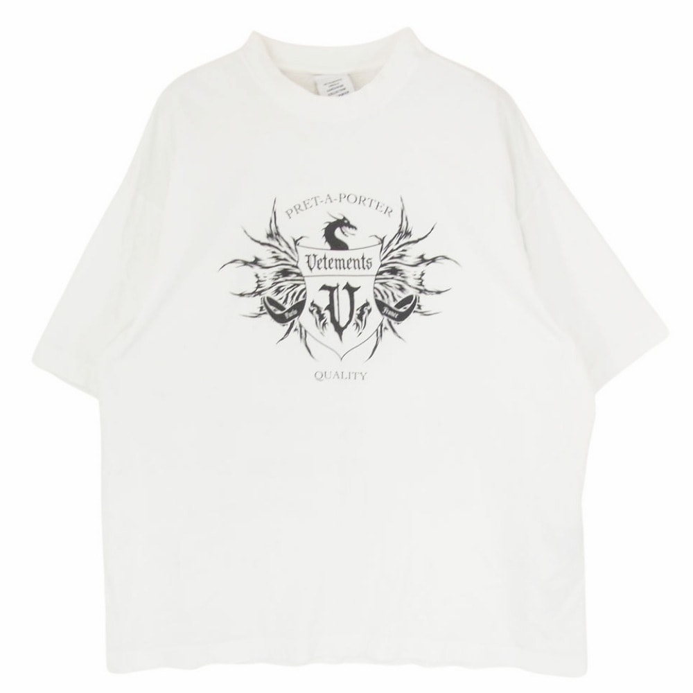 VETEMENTS ヴェトモン Ｔシャツ 21AW UA52TR480W Black Label Oversized ブラック ラベル バックプリント オーバーサイズ Tシャツ 半袖カットソー ホワイト系 XS【中古】