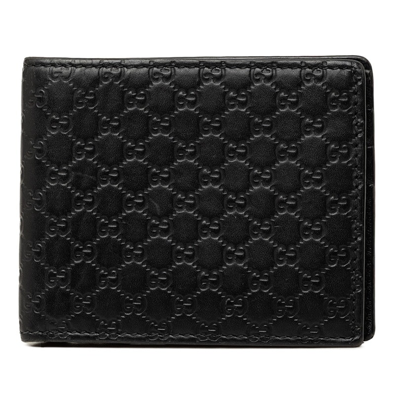 グッチ マイクログッチシマ 二つ折り財布 260987 ブラック レザー レディース GUCCI 中古