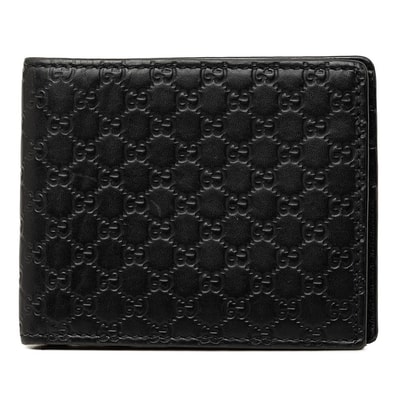 グッチ マイクログッチシマ 二つ折り財布 260987 ブラック レザー レディース GUCCI 中古