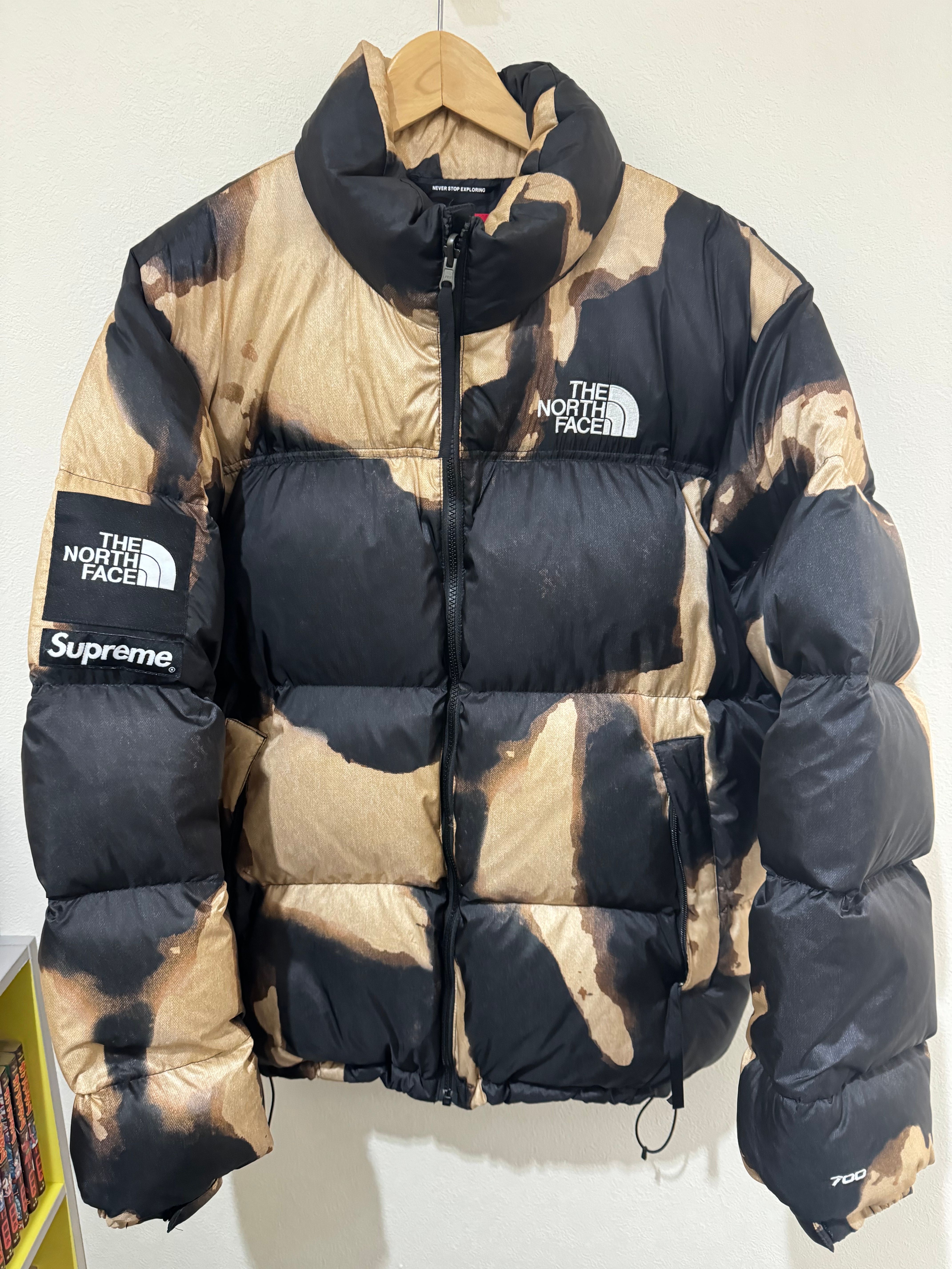 Supreme x The North Face Bleached Denim Print Nuptse Jacket "Black"