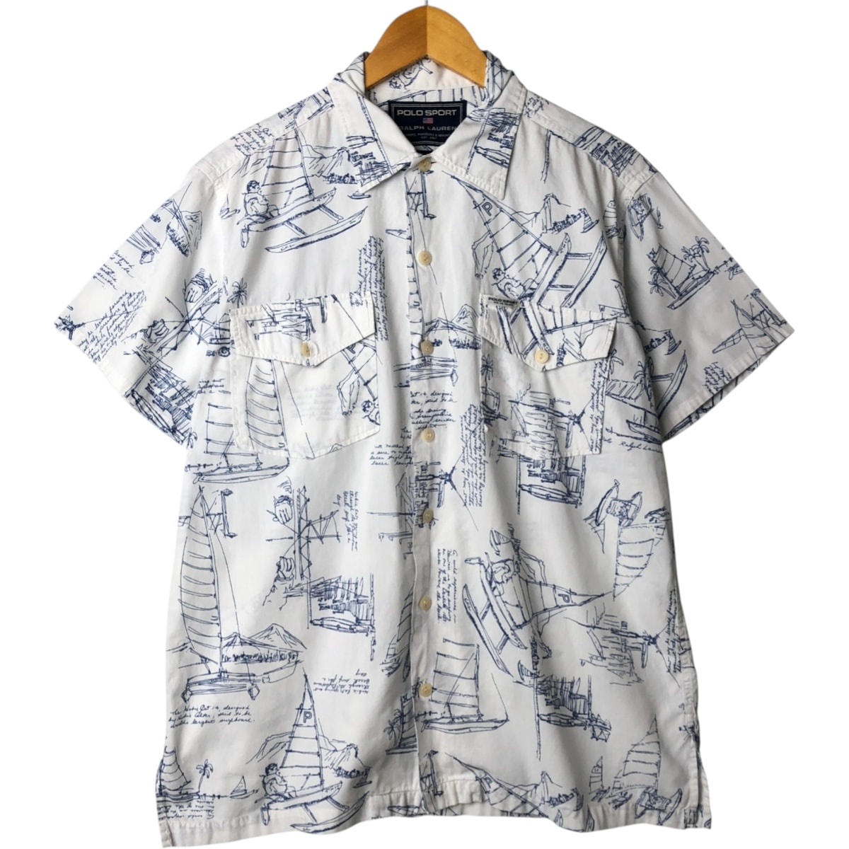 古着 90年代 ラルフローレン Ralph Lauren POLO SPORT ポロスポーツ 総柄 半袖 コットンシャツ メンズM相当 ヴィンテージ/eaa570807