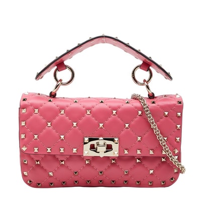 ヴァレンチノ ロックスタッズ スパイクバッグ ハンドバッグ 斜め掛け チェーン ショルダー ピンク レザー レディース Valentino 【中古】