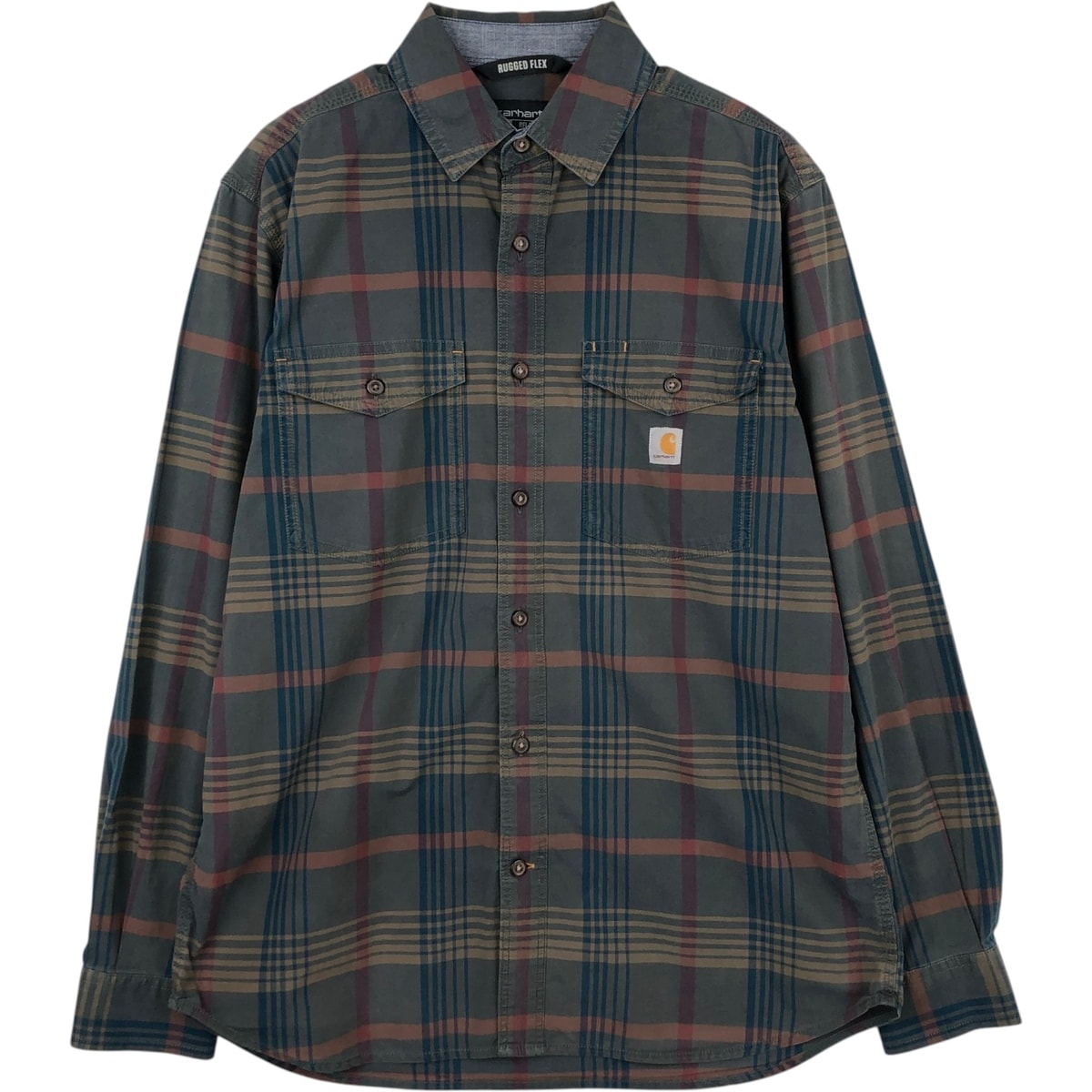 古着 カーハート Carhartt RUGGED FLEX RELAXED FIT チェック柄 長袖 ワークシャツ メンズM相当/eaa622299