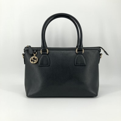 GUCCI(グッチ) ダラーカーフ インターロッキングG サッチェル 2way 449659 ハンドバッグ ブラック