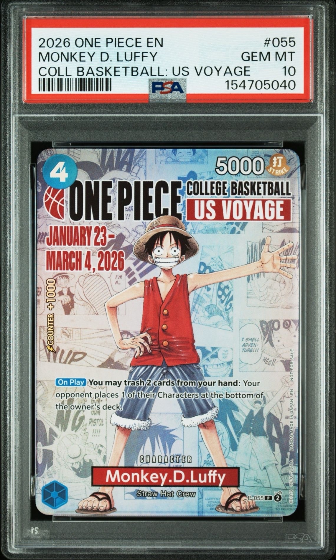 モンキー・D・ルフィ:P (開封済) [P-055]【英語版】(プロモーションカード「ワンピース カレッジ バスケットボール:USボヤージュ」)