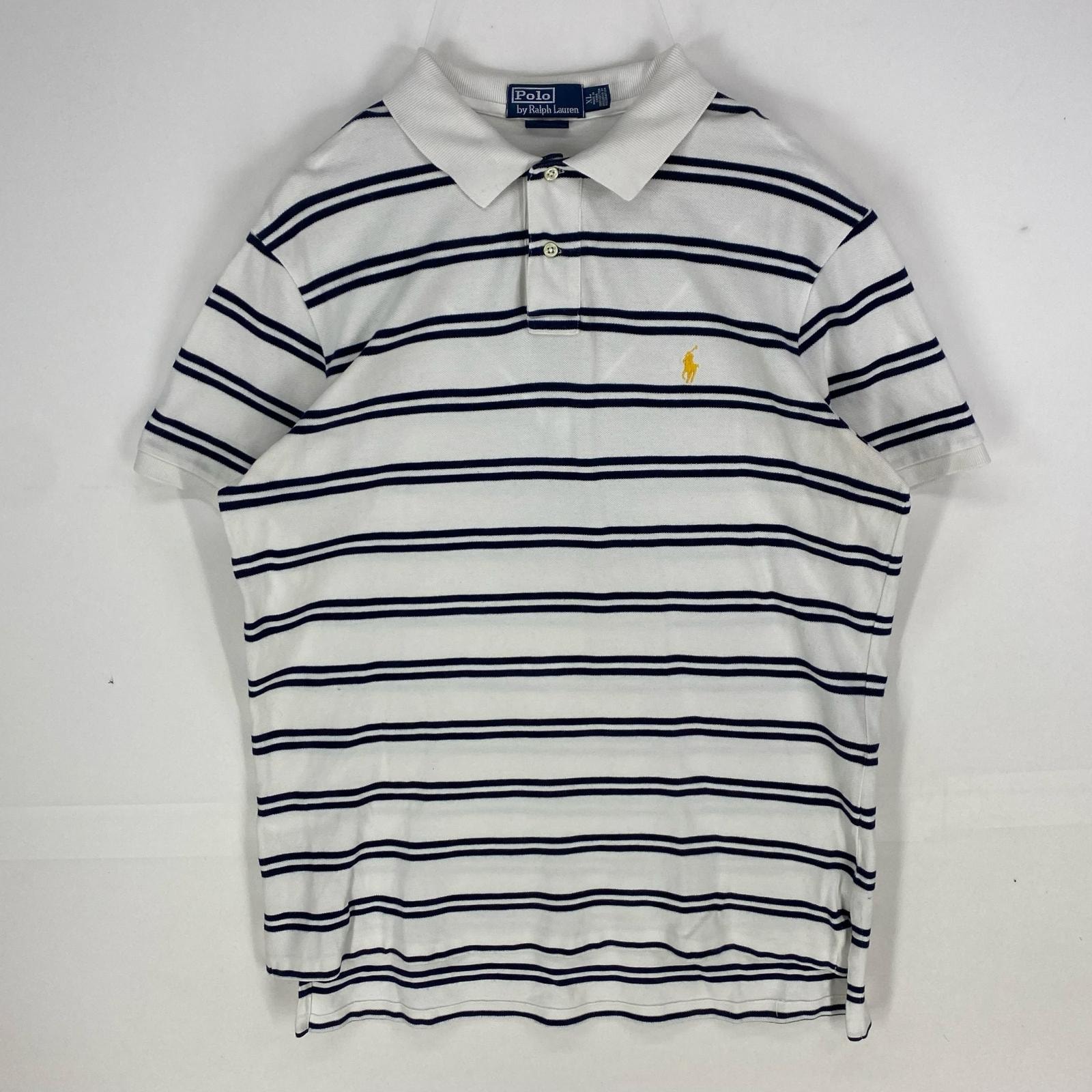 古着 ポロバイラルフローレン Polo by Ralph Lauren 半袖シャツ ワンポイント刺繍 ポロシャツ XL  ホワイト系 ボーダー メンズ