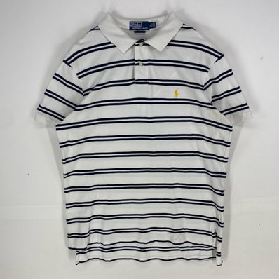 古着 ポロバイラルフローレン Polo by Ralph Lauren 半袖シャツ ワンポイント刺繍 ポロシャツ XL ホワイト系 ボーダー メンズ