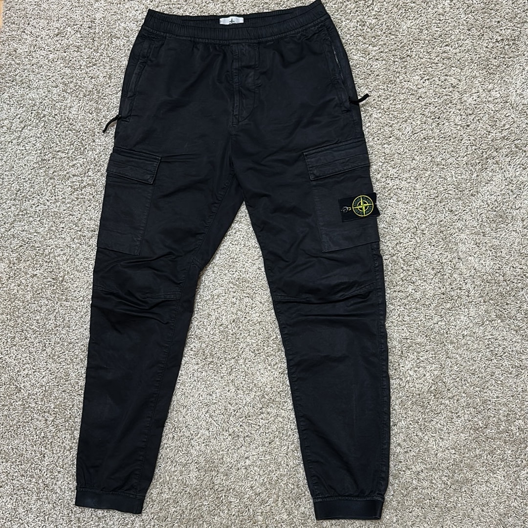 Stone Island Tapered Fit Cotton Cargo Pants With Elasticated Waistband "Black"