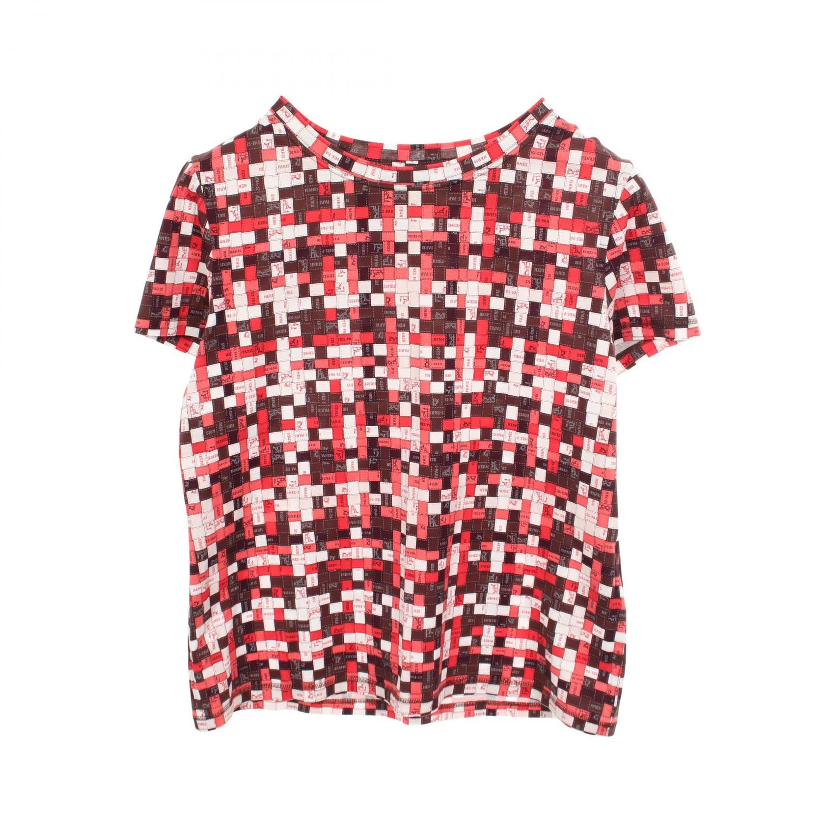 エルメス HERMES BOLDUC AU CARRE ボルデュック 半袖Tシャツ 衣料品 トップス コットン ホワイト レディース レッド系 / ブラウン系 / ホワイト系 【中古】