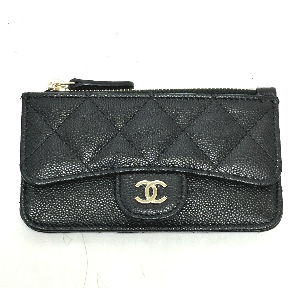 シャネル CHANEL ココマーク マトラッセ クラシック AP2570 フラグメントケース ジップ カードケース 財布 小銭入れ コインケース キャビアスキン ブラック 未使用