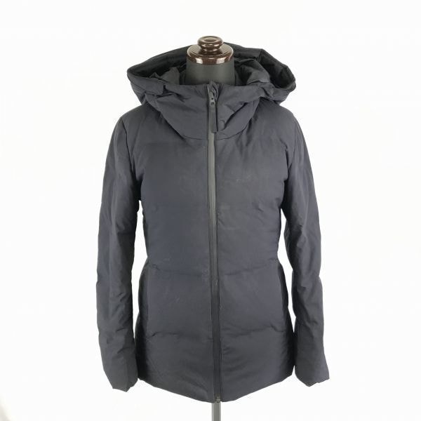 ユニクロ★シームレス/高比率90%ダウンジャケット【レディースXS/紺】フード/リブ袖/ハイネック/内ポケット/コード穴付き◆BA869W