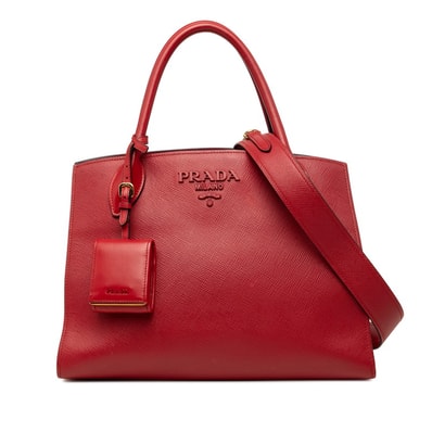 プラダ サフィアーノ モノクローム ハンドバッグ ショルダーバッグ 2WAY レッド レザー レディース PRADA 【中古】