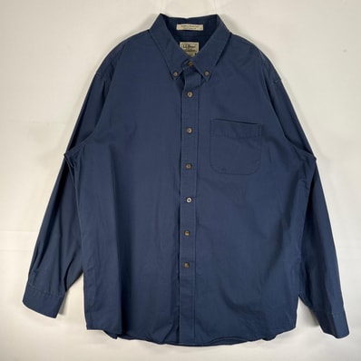 古着 エルエルビーン L.L.Bean 長袖シャツ ボタンダウン 胸ポケ L ネイビー 無地 メンズ
