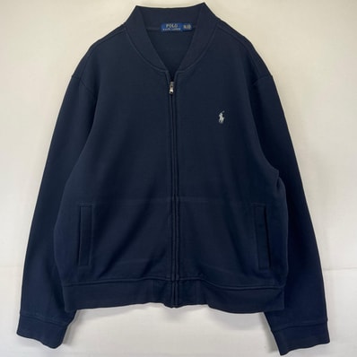 古着 ポロ・ラルフローレン POLO RALPH LAUREN ジャケット フルジップ スウェット ワンポイント 大きいサイズ 2XL ネイビー系 メンズ