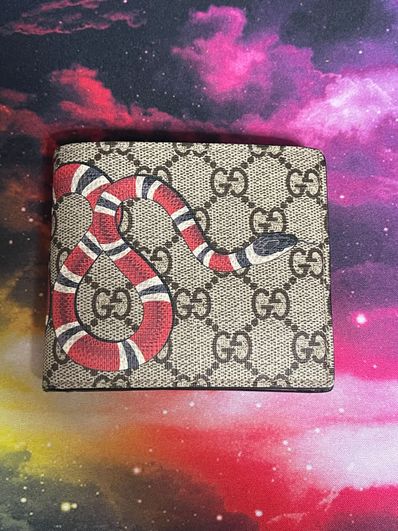 GUCCI Kingsnake Print GG Supreme Coin Wallet "Beige/Ebony"
