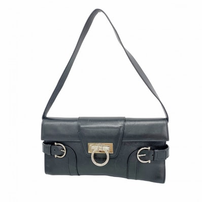 ★最終価格【6cd4498】サルヴァトーレフェラガモ ショルダーバッグ ガンチーニ レザー ブラック シルバー金具【中古】レディース