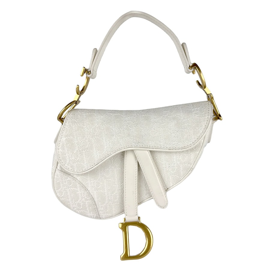 クリスチャンディオール Christian Dior ハンドバッグ サドル キャンバス/レザー ホワイト レディース【中古】 z8031