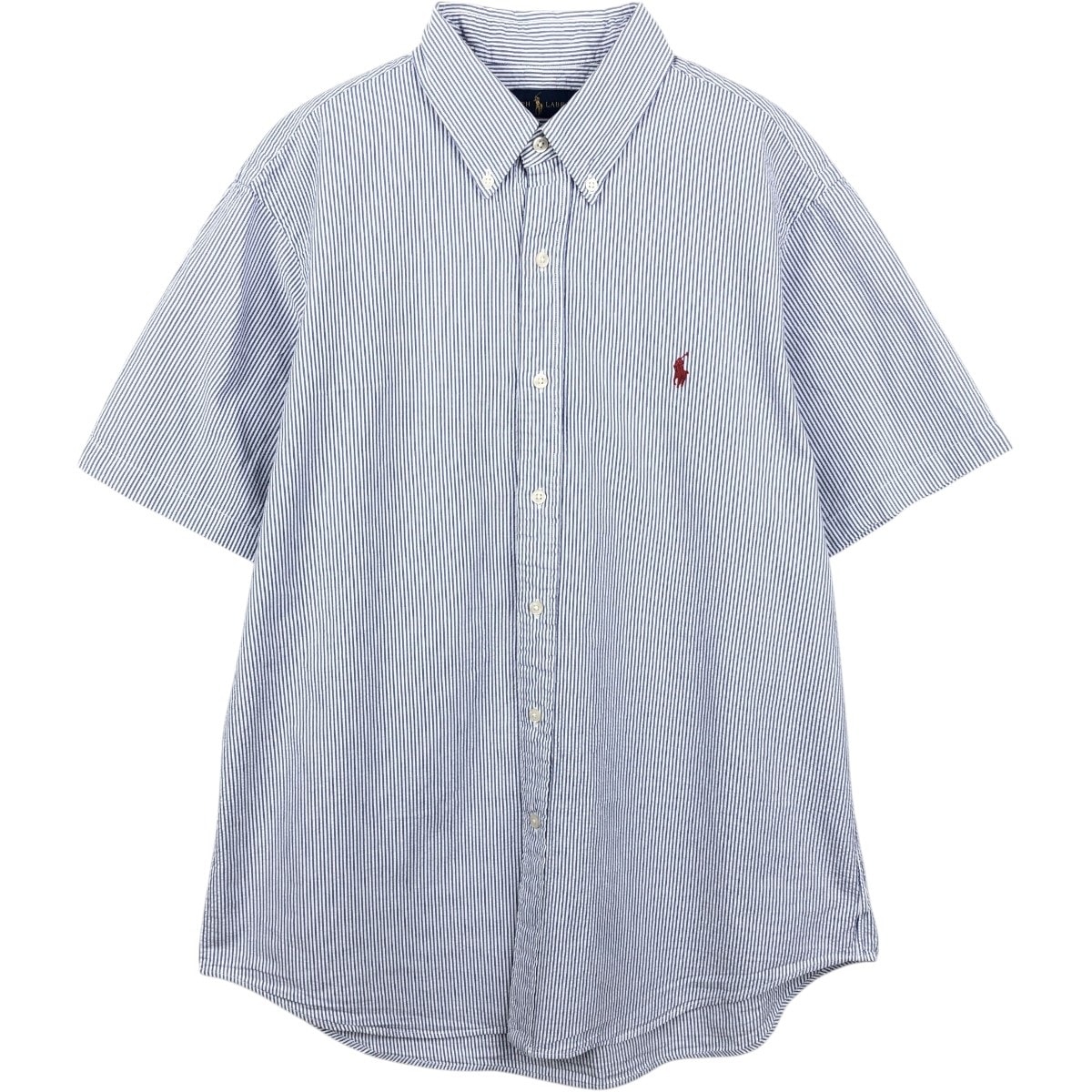 古着 ラルフローレン Ralph Lauren シアサッカー 半袖 ボタンダウン ストライプシャツ メンズL相当/eaa665059