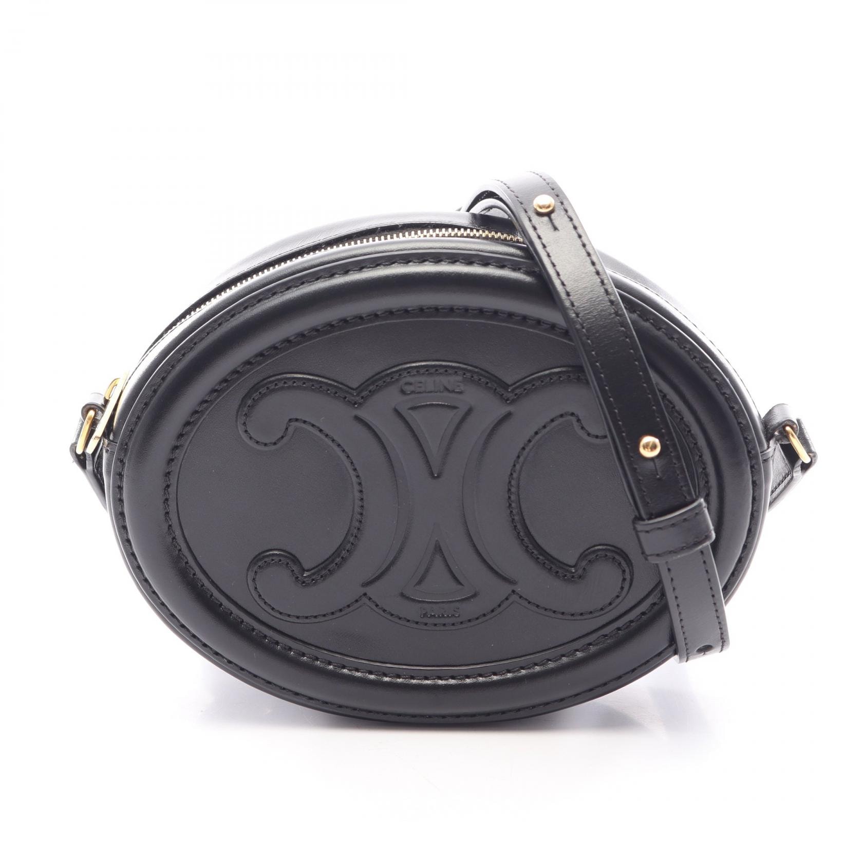 セリーヌ CELINE トリオンフ オバールパース キュイル ショルダーバッグ バッグ レザー レディース ブラック系 10I703DPQ 【中古】